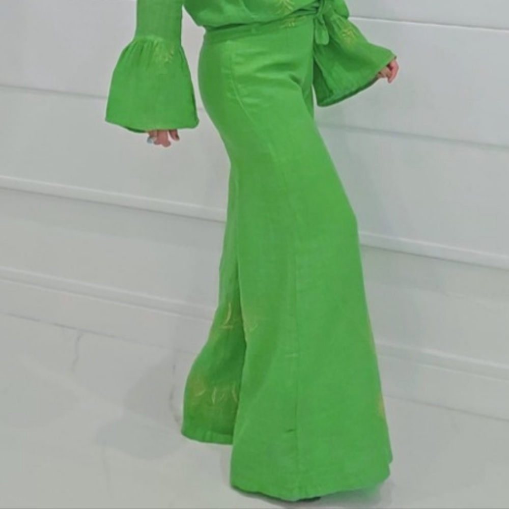 Avocado Bell Embroidered Linen Pants